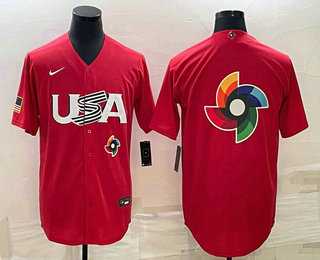 Mens USA Baseball 2023 Red World Big Logo With Patch Classic Stitched Jerseys